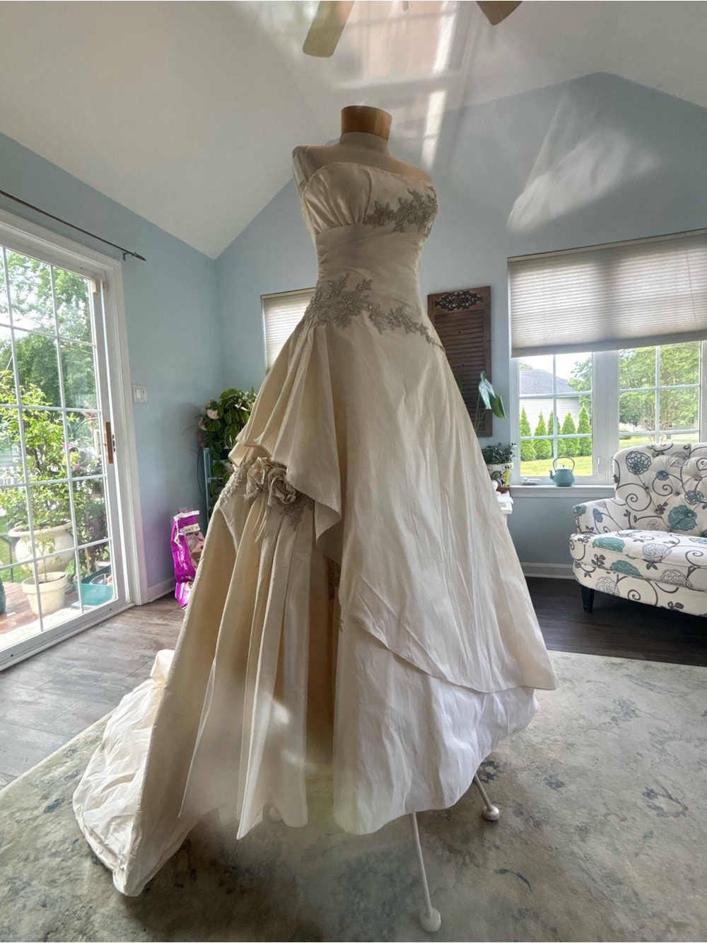 Maggie Sottero Haute Couture Ivory Strapless French Taffeta Wedding Gown